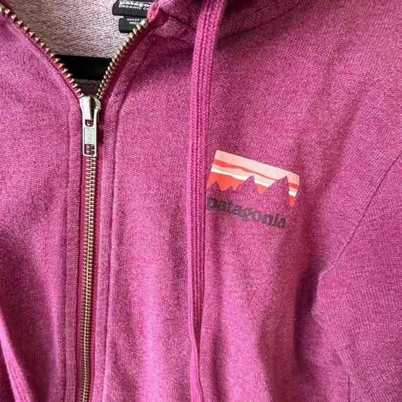 Patagonia Organic Cotton Zip Hoodie Berry Pink M Logo Front & Back - Picture 6 of 11